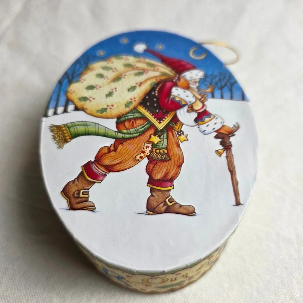 Vintage Santa Claus Oval Trinket Box Ornament It Came Upon A Midnight Clear